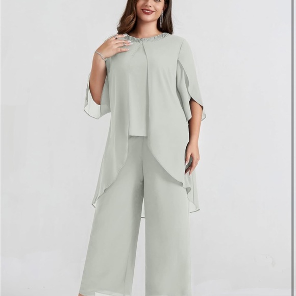 Elegant Women's light Gray 2 piece Chiffon pant set 22W/0100 - Picture 4 of 7